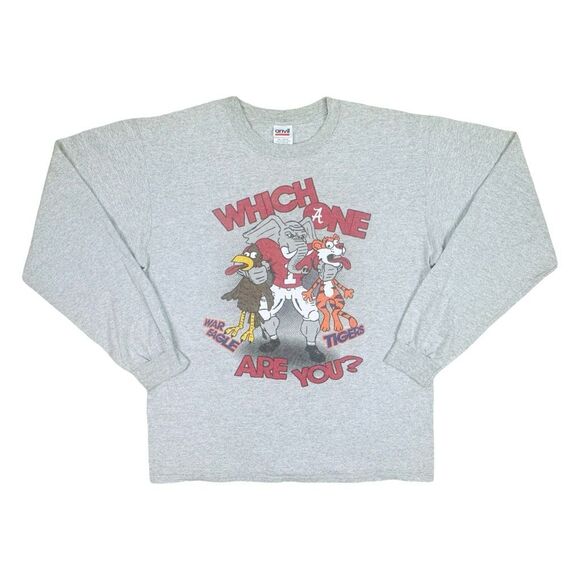 Vintage Anvil Alabama / Auburn Rivals Graphic Long Sleeve T-Shirt - Size Large - Picture 1 of 5